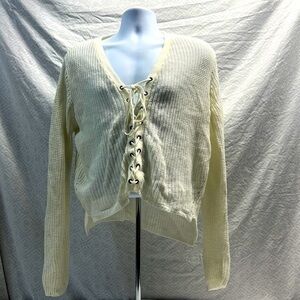 Moral Fiber knit sweater tie up front white size large